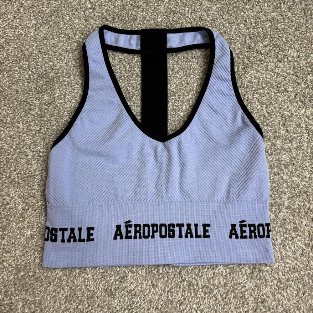 Aeropostale Sports Bra Juniors Large Purple V Neck Racerback Logo Workout Sporty